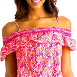 NWT Vineyard Vines Shell Off The Shoulder Top Pink Orange White Womens Small